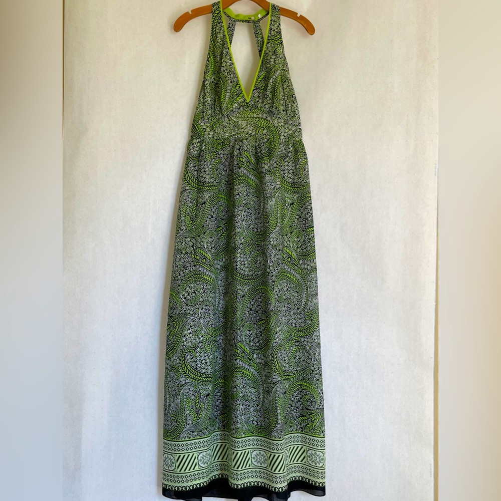Burning Torch Black/Green Paisley Halter Maxi